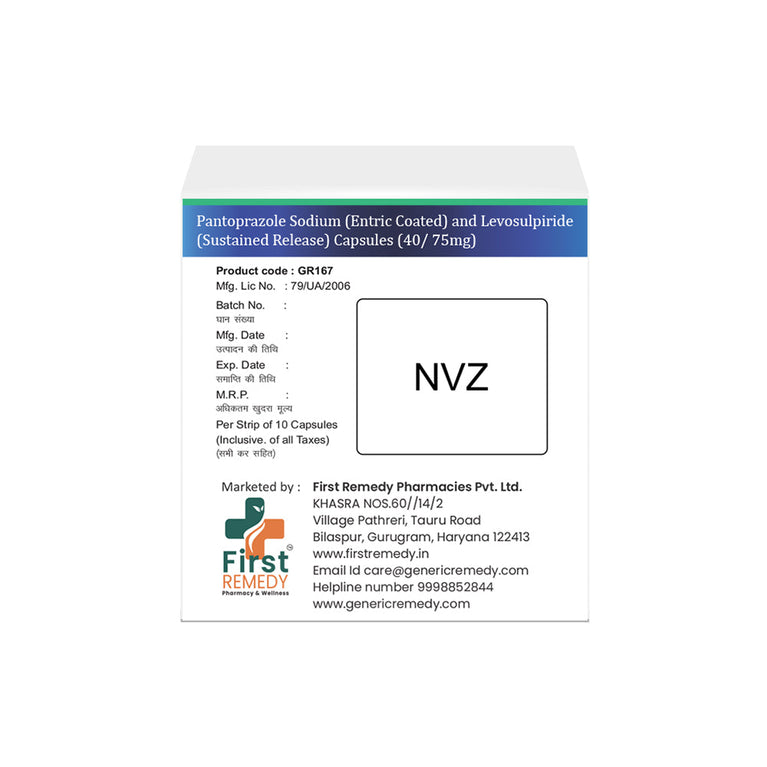 Box of Pantoprazole & Levosulpiride SR capsules 40mg/75mg back image