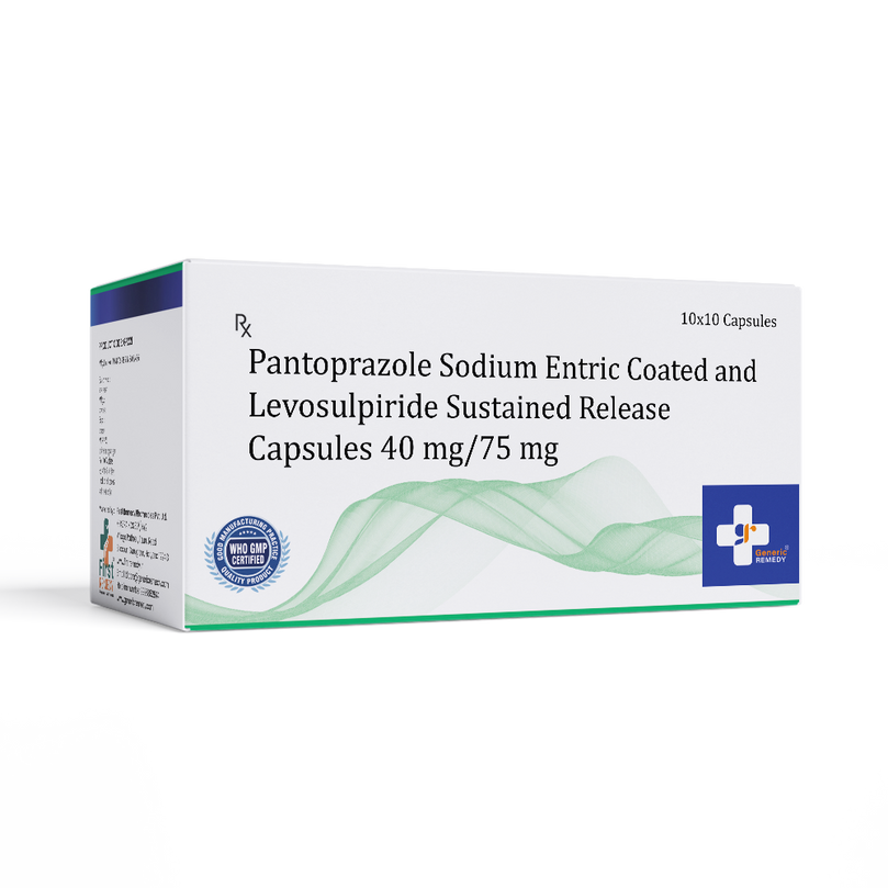 Box of Pantoprazole & Levosulpride capsules 40/75mg front image