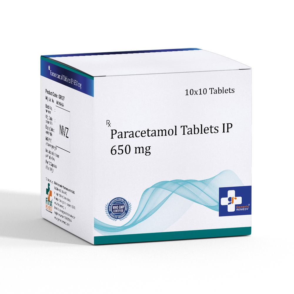 Box of Paracetamol tablets 650mg front image 