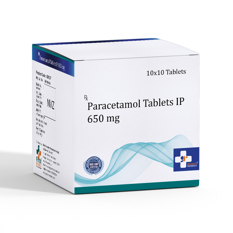 Box of Paracetamol tablets 650mg front image 