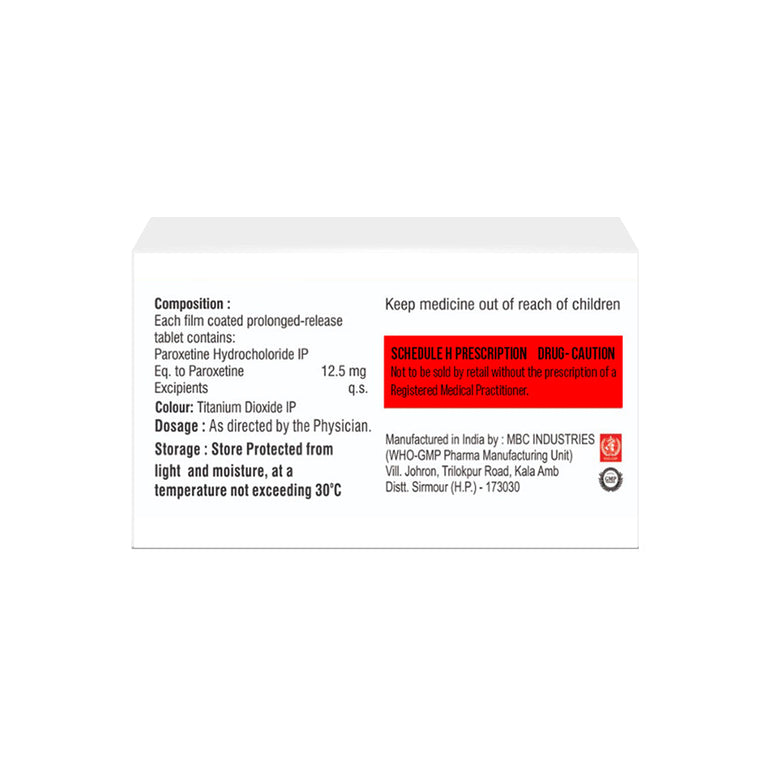 Box of Paroxetine PR tablets 12.5mg composition image