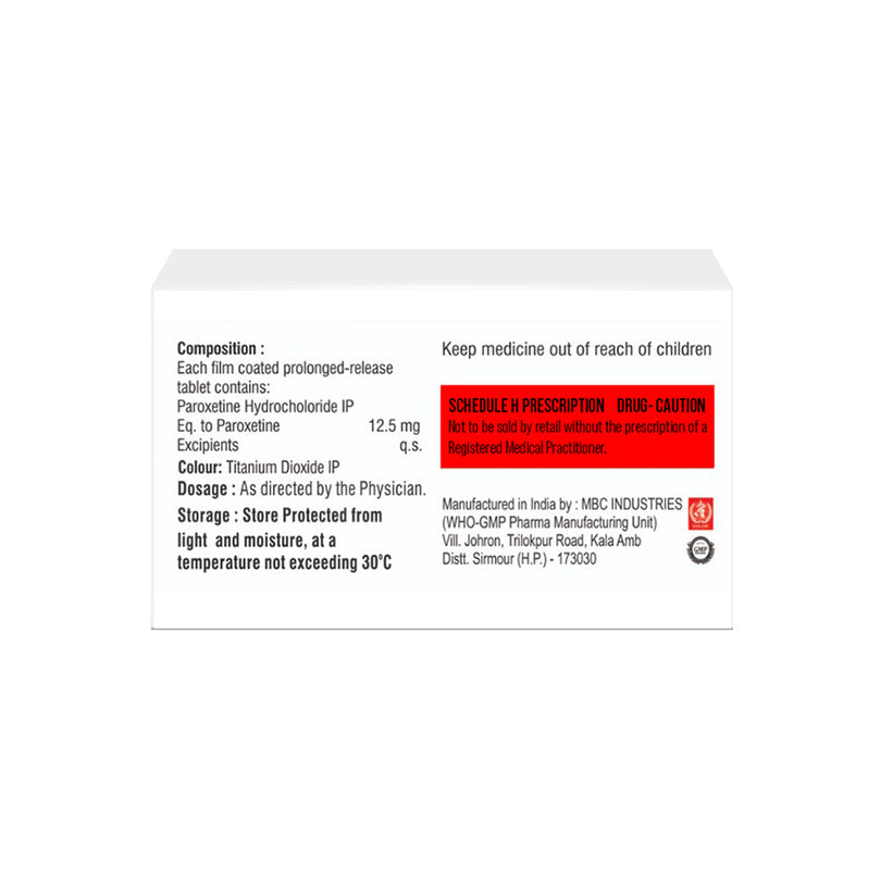 Box of Paroxetine PR tablets 12.5mg composition image