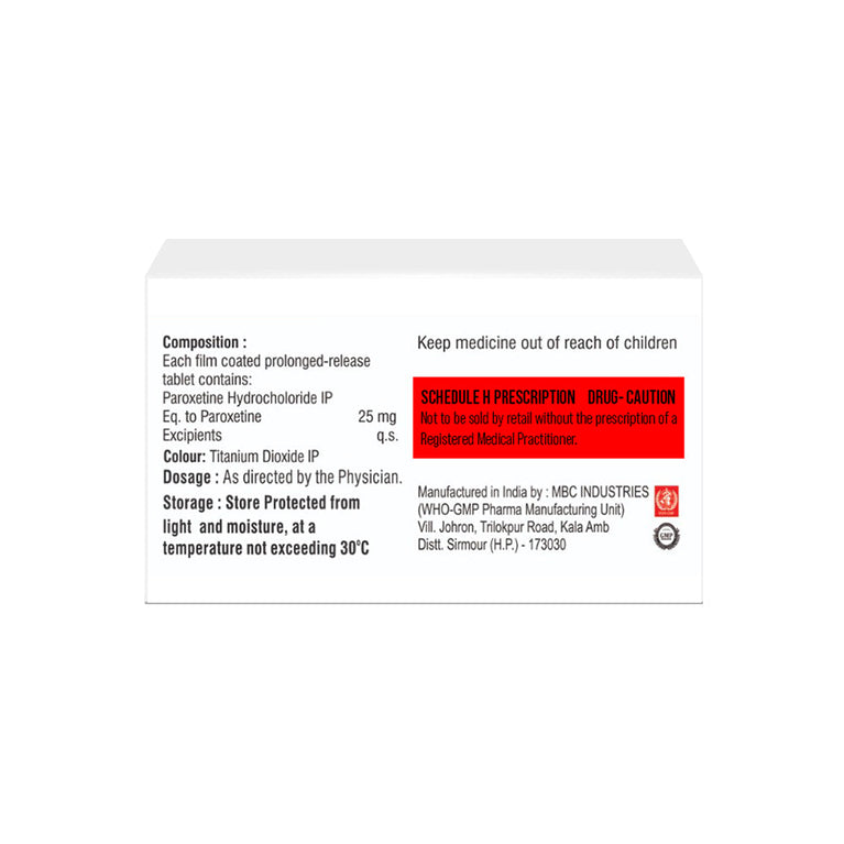 Box of Paroxetine PR tablets 25mg composition image