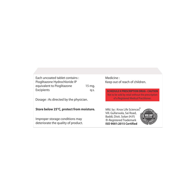 Box of Pioglitazone tablets 15mg composition image