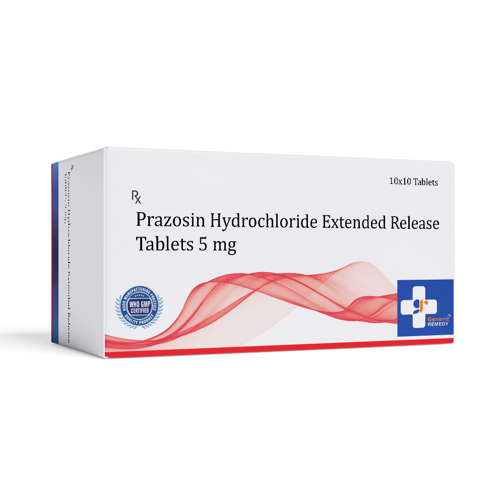 Box of Prazosin ER tablets 5mg front image