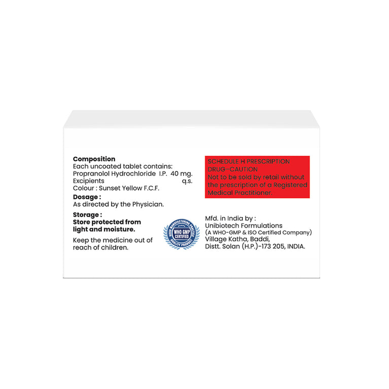 Box of Propranolol 40mg tablets composition image