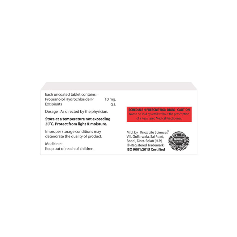 Box of Propranolol tablets 10mg composition image
