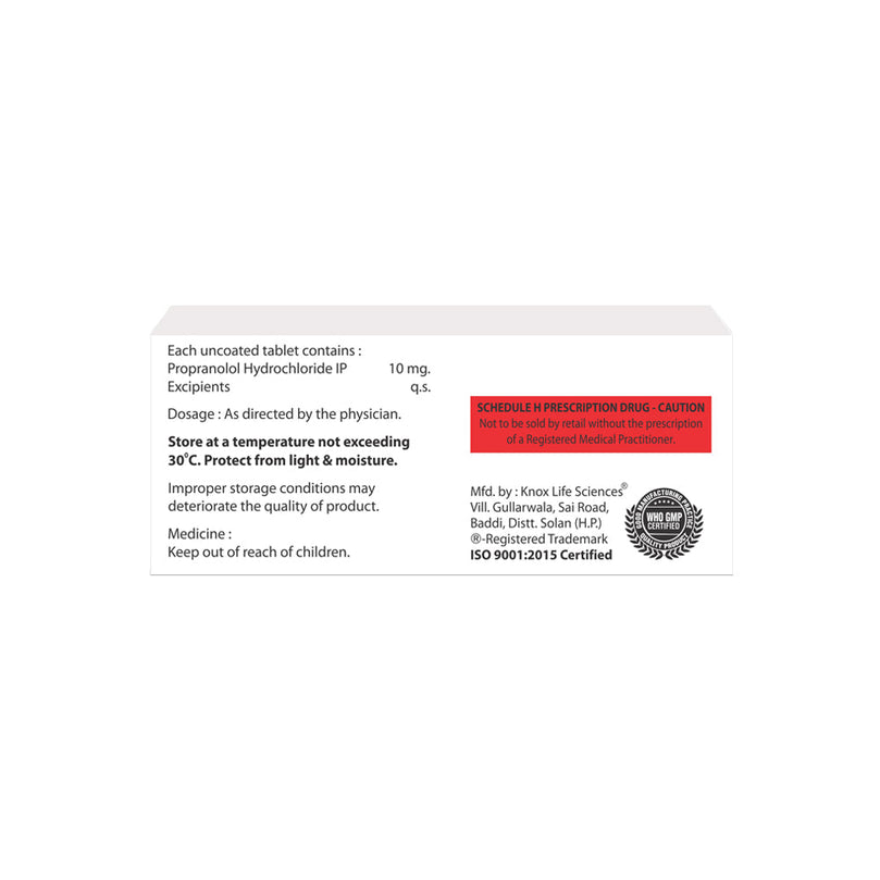 Box of Propranolol tablets 10mg composition image