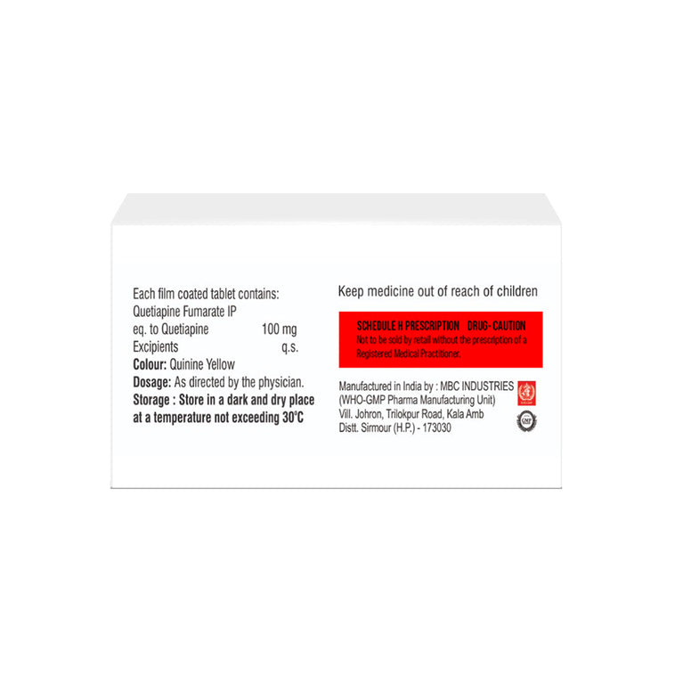 Box of Quetiapine tablets 100mg composition image