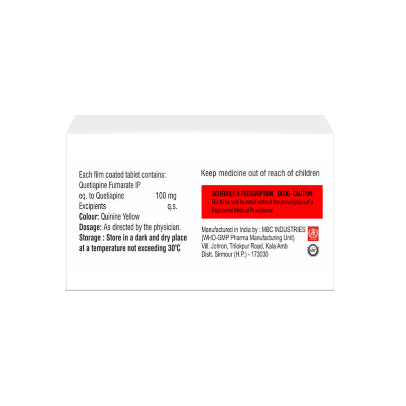 Box of Quetiapine tablets 100mg composition image