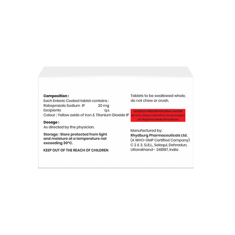 Box of Rabeprazole tablets 20mg composition image
