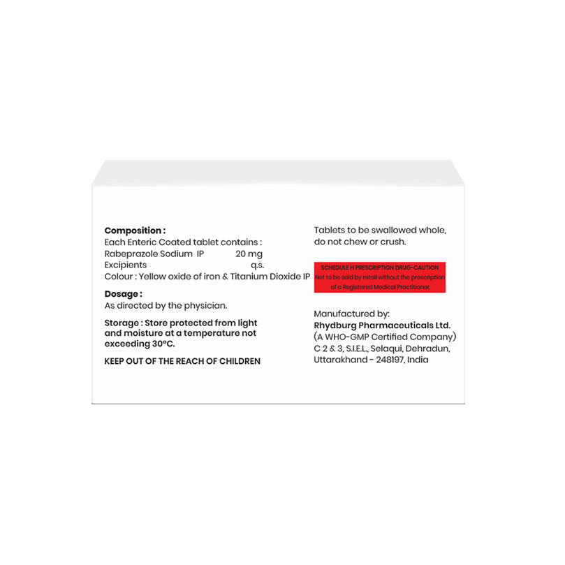 Box of Rabeprazole tablets 20mg composition image