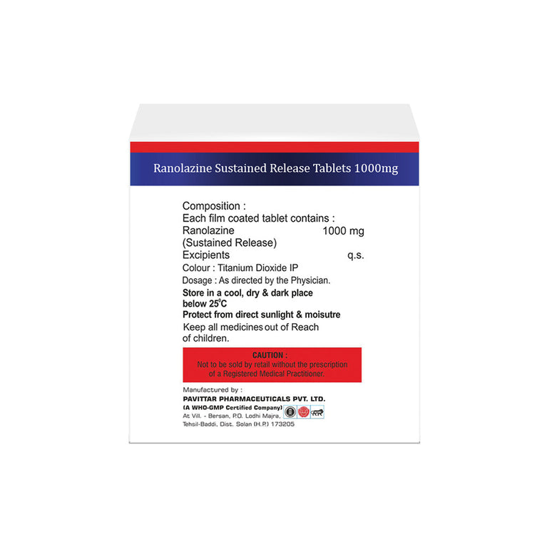 Box of Ranolazine SR tablets 1000mg composition images