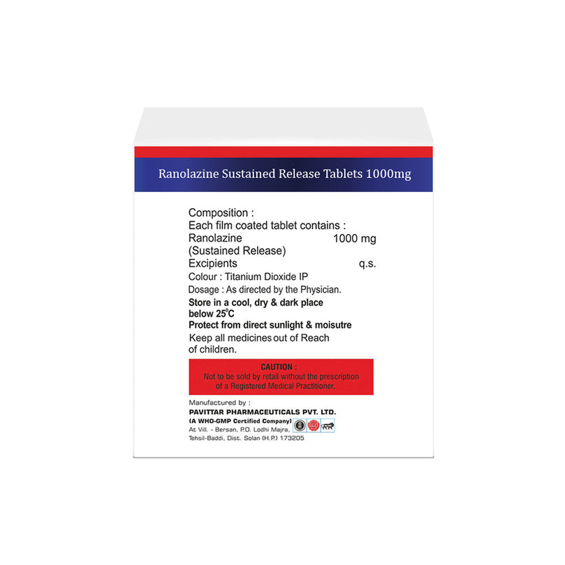 Box of Ranolazine SR tablets 1000mg composition images