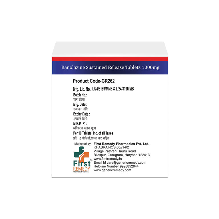 Box Ranolazine SR tablets 1000mg back image