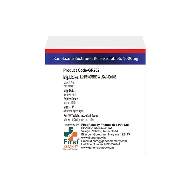 Box Ranolazine SR tablets 1000mg back image