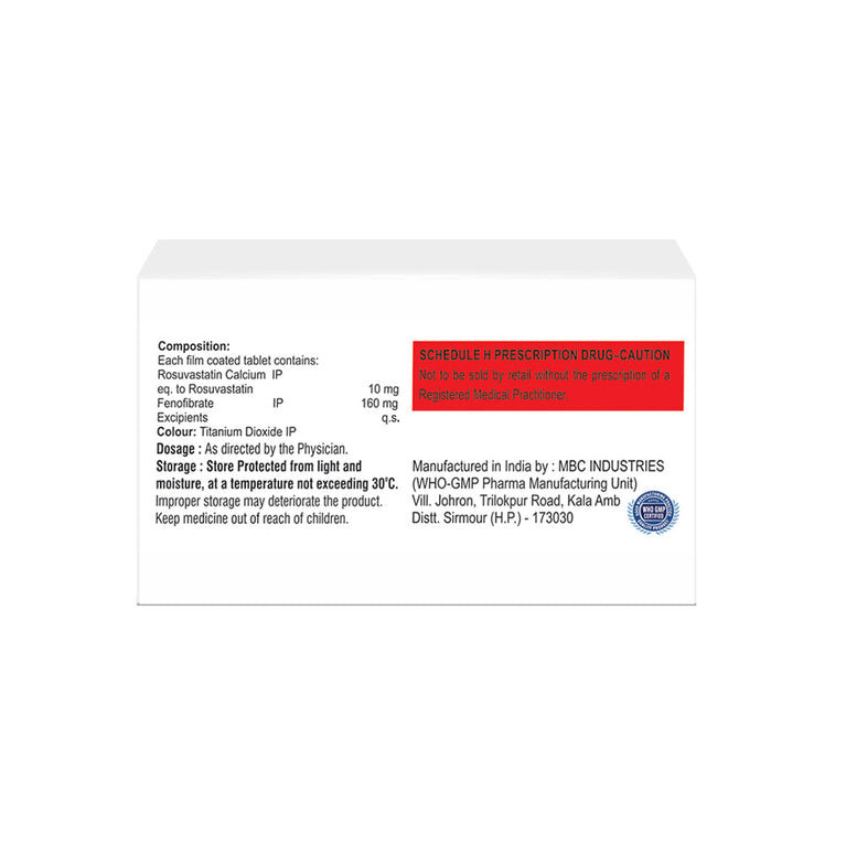 Box of Rosuvastatin & Fenofibrate tablets 10mg/160mg composition image 