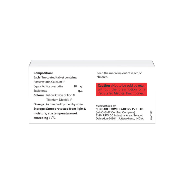 Box of Rosuvastatin tablets 10mg composition image