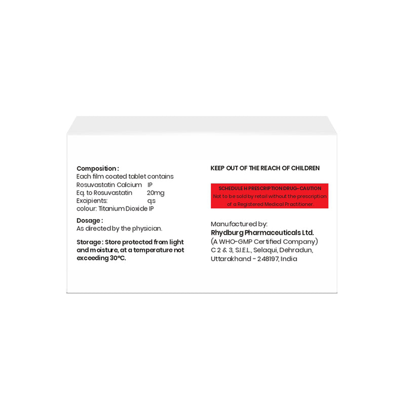 Box of Rosuvastatin tablets 20mg composition image