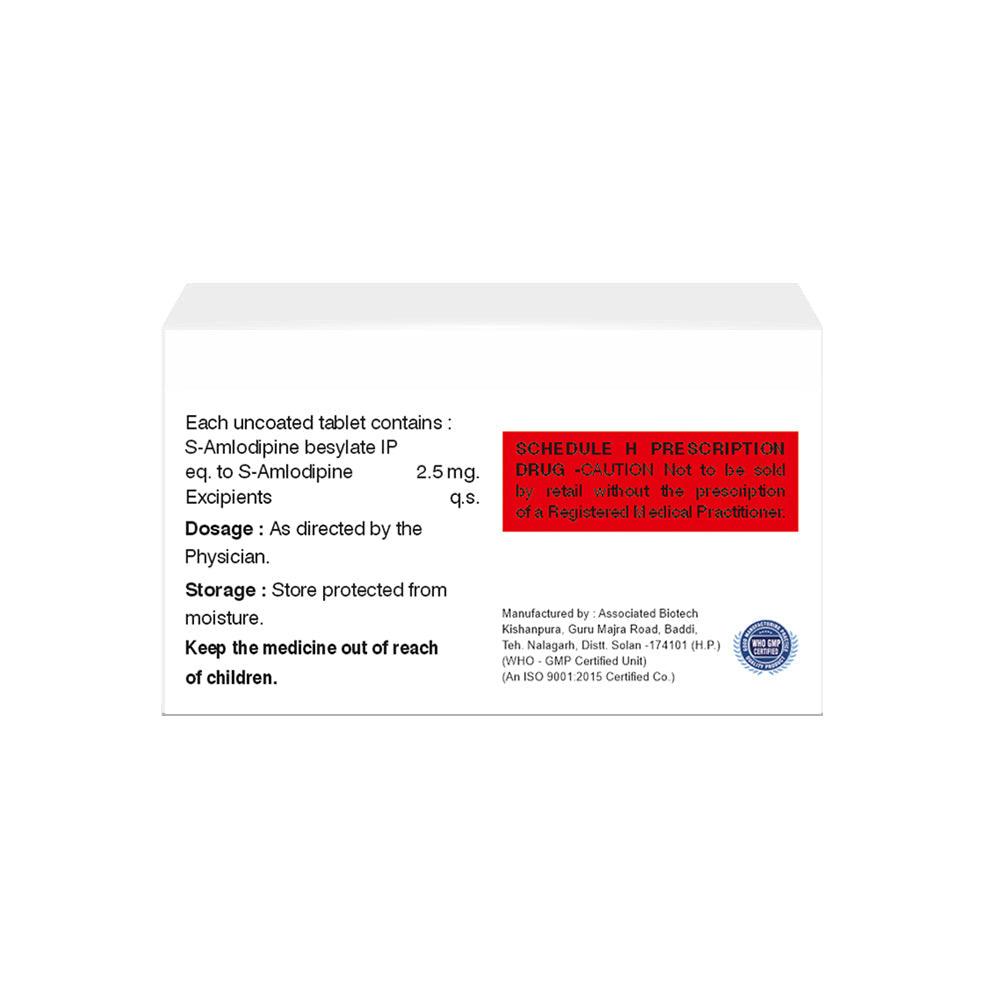 Box of S-Amlodipine tablets 2.5mg composition image