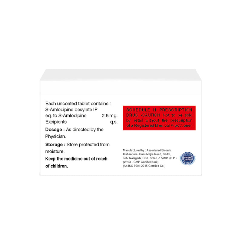 Box of S-Amlodipine tablets 2.5mg composition image