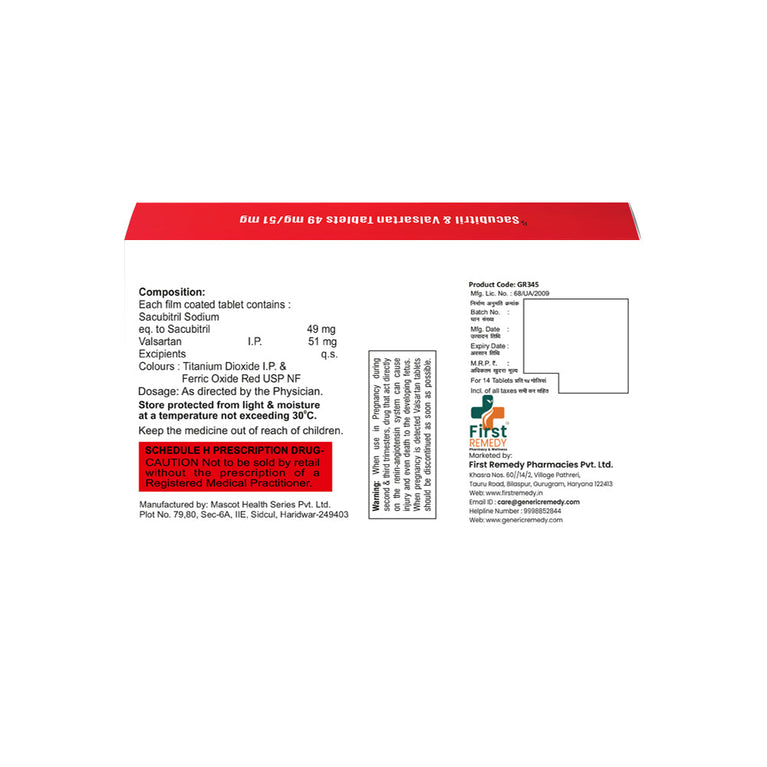 Box of Sacubitril & Valsartan tablets 49mg/51mg back image