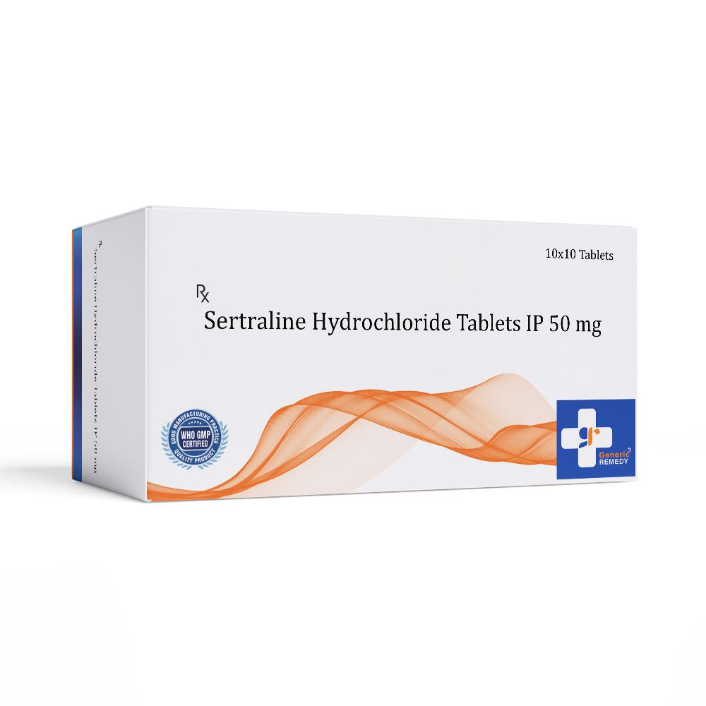 Box of Sertraline Hydrochloride tablets 50mg front image