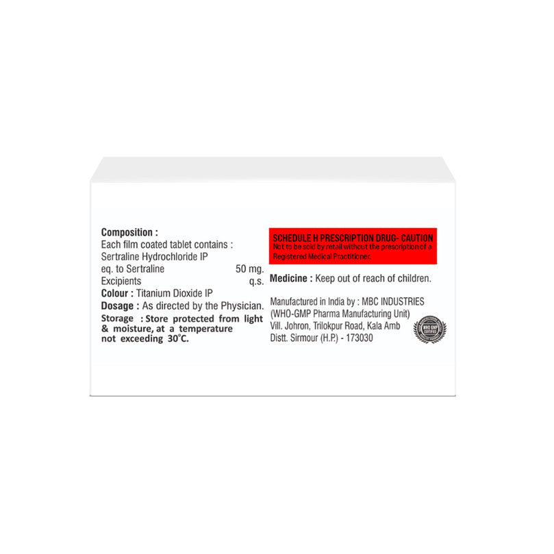 Box of Sertraline tablets 50mg composition image 