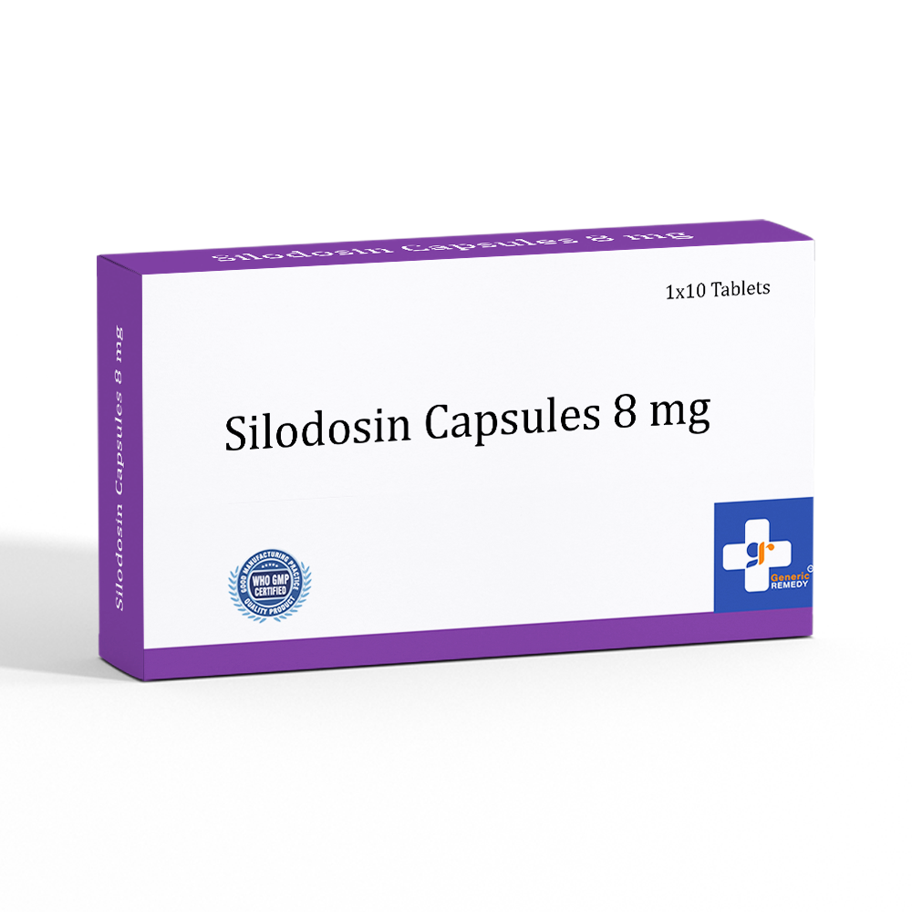 Box of Silodosin capsules 8mg front image
