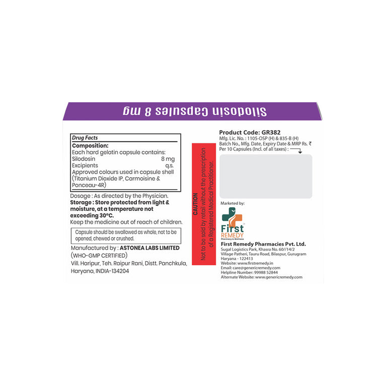 Box of Silodosin capsules 8mg composition image