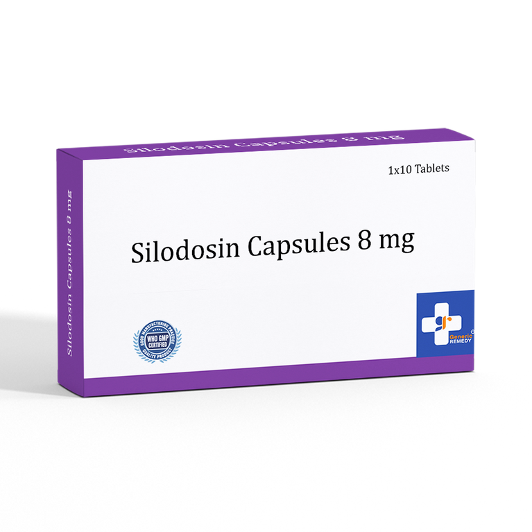 Box of Silodosin capsules 8mg front image