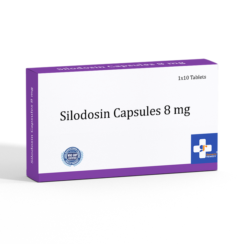 Box of Silodosin capsules 8mg front image
