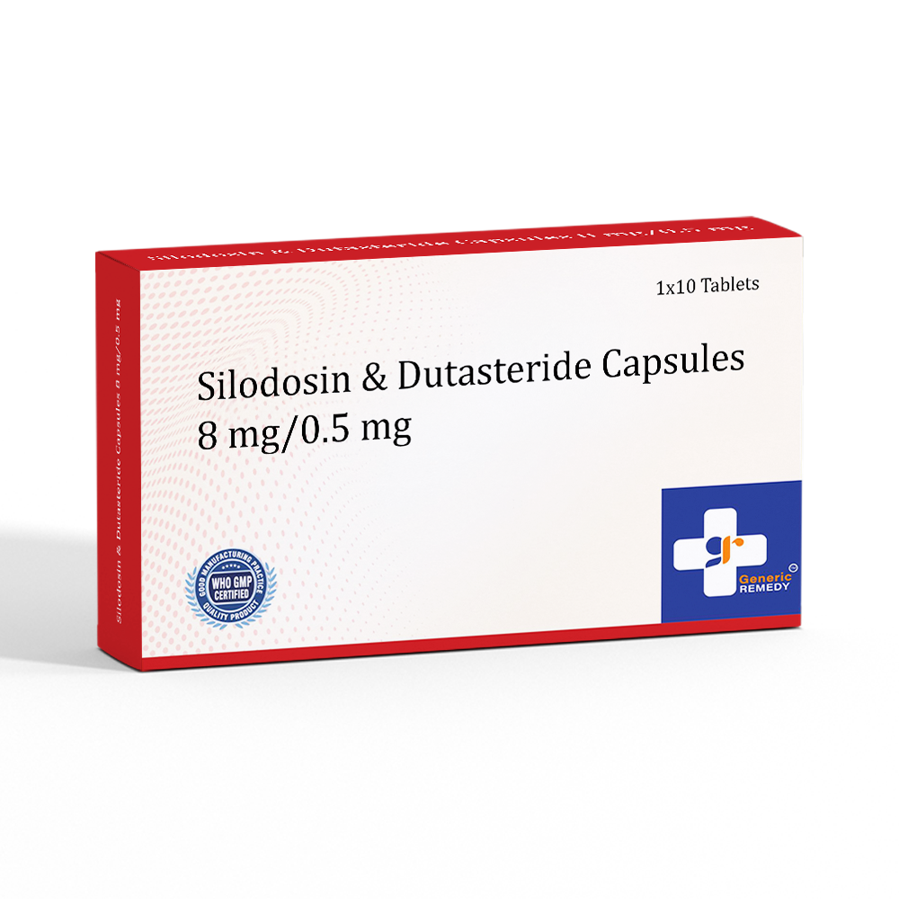Box of Silodosin & Dutasteride Capsules 8mg/0.5mg front image