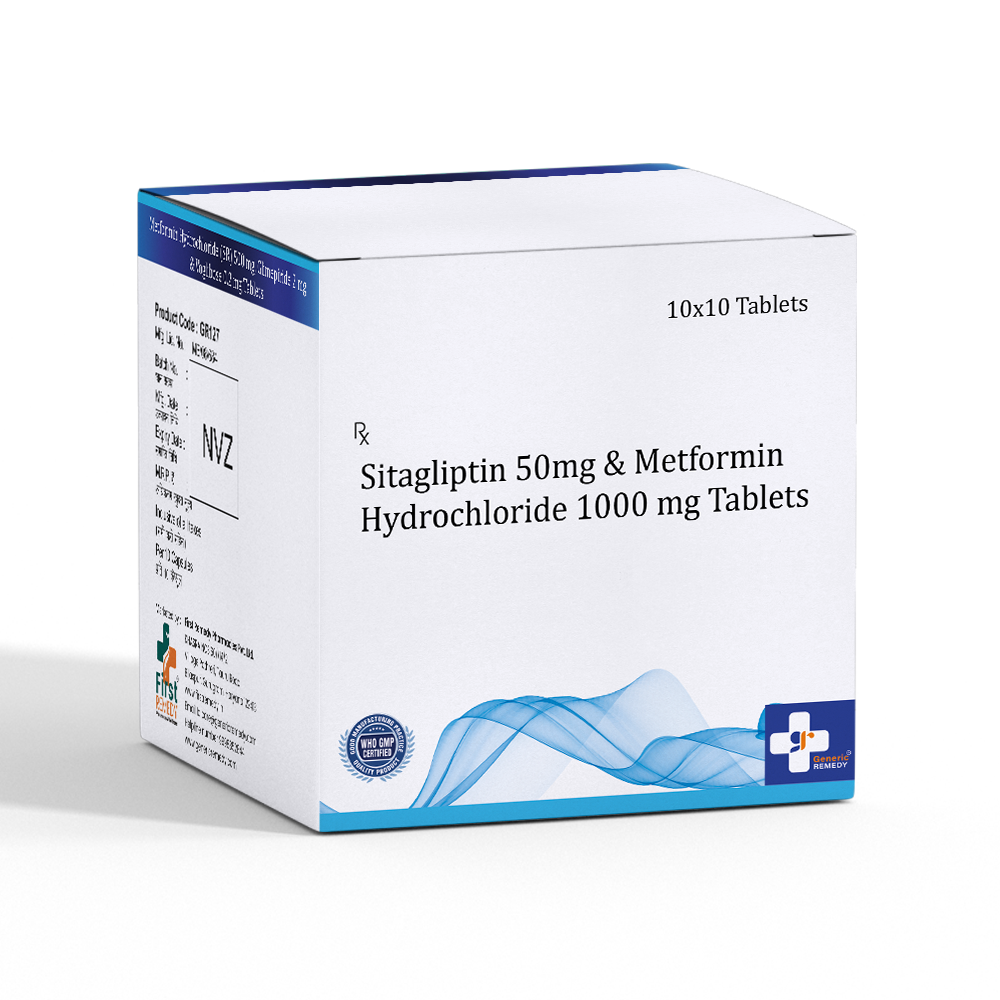 Box of Sitagliptin 50mg & Metformin 1000mg tablets front image