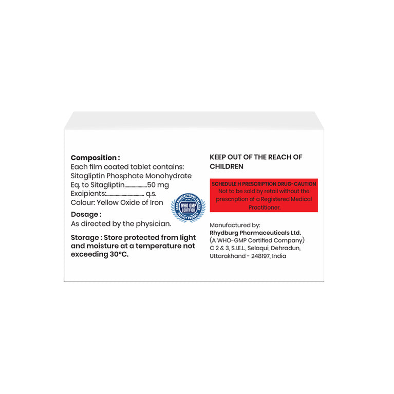 Box of Sitagliptin tablets 50mg composition image