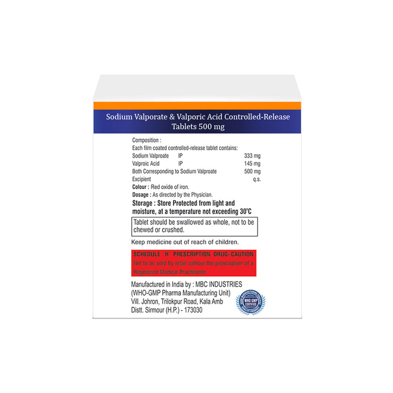 Box of Sodium Valproate & Valproic acid CR tablets 500mg composition image