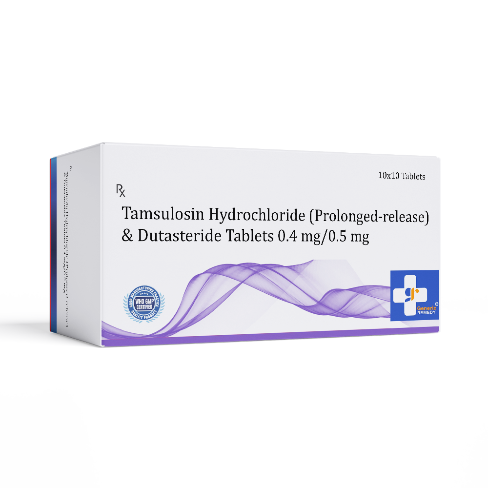 Box of Tamsulosin PR 0.4mg & Dutasteride 0.5mg tablets front image