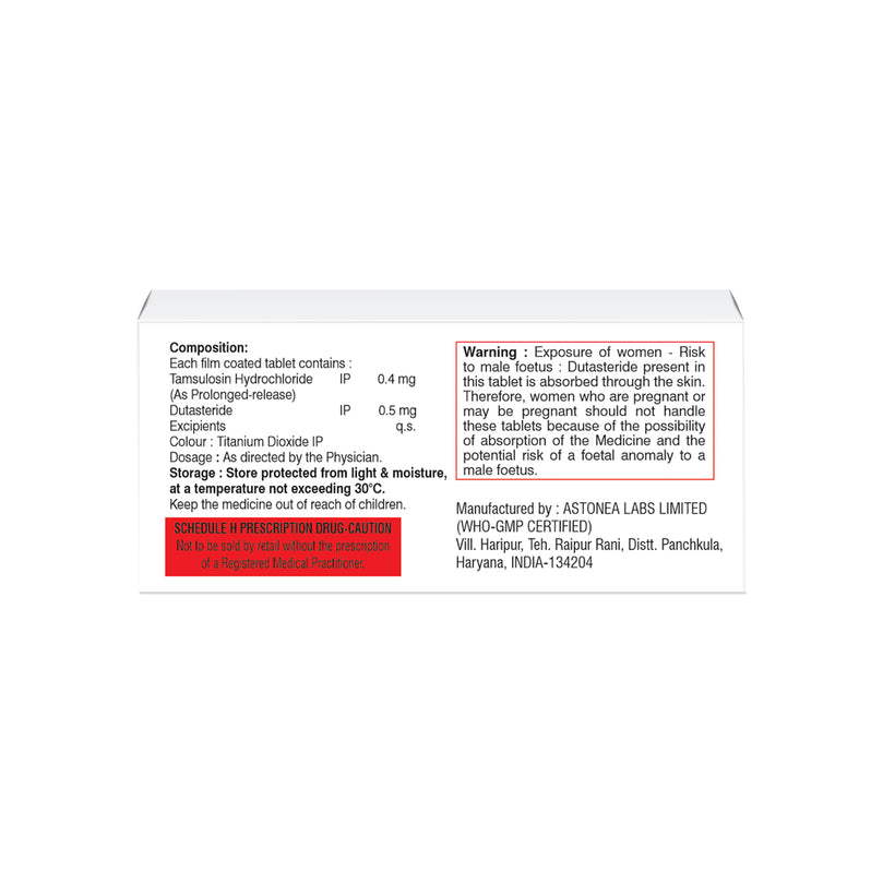 Box of tamsulosin PR 0.4mg & dutasteride 0.5mg tablets composition image
