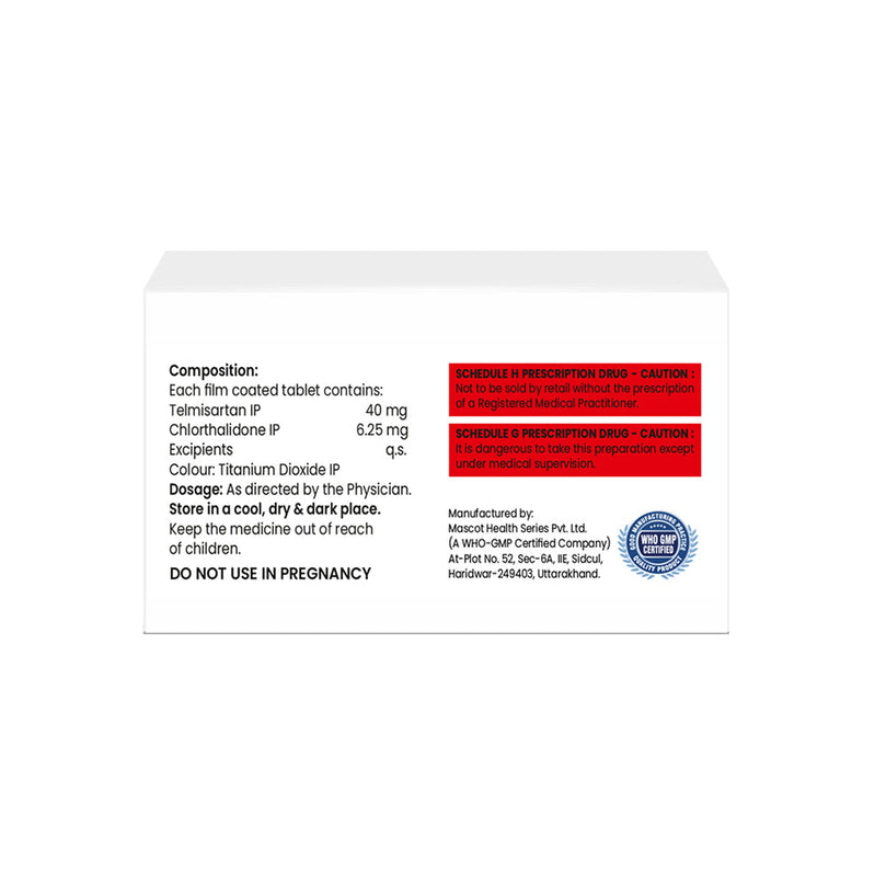 Box of Telmisartan & Chlorthalidone tablets 40mg/6.25mg composition image