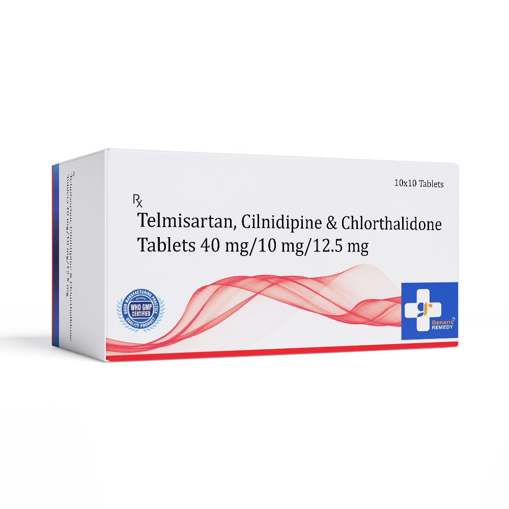 Box of Telmisartan, Cilnidipine & Chlorthalidone Tablets 40mg/10mg/12.5mg front image