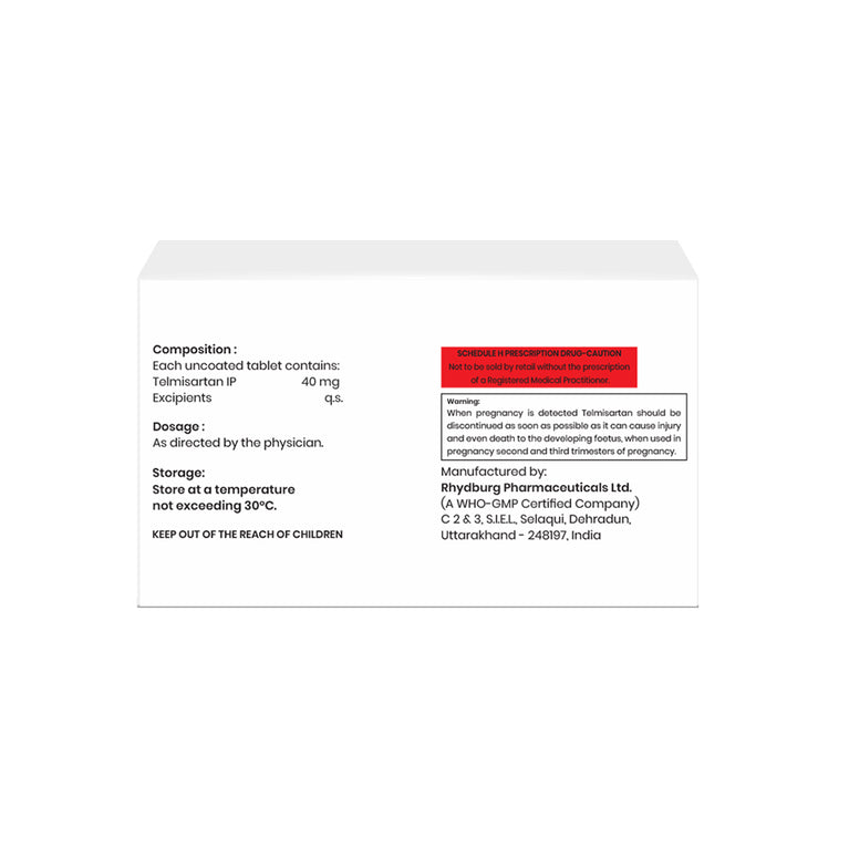Box of Telmisartan tablets 40mg composition image 