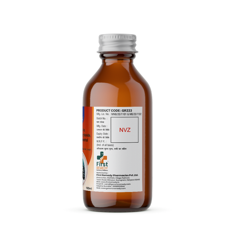 Bottle of Terbutaline Sulphate, Bromhexine Hydrochloride, Guaiphenesin and Menthol Syrup back image