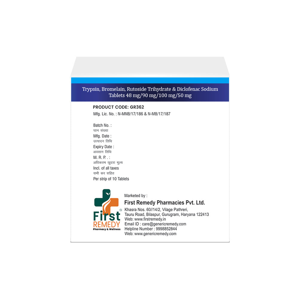 Diffluzyme Tab Trypsin 48mg, Bromelain 90mg, Rutoside Trihydrate 100mg & Diclofenac ...
