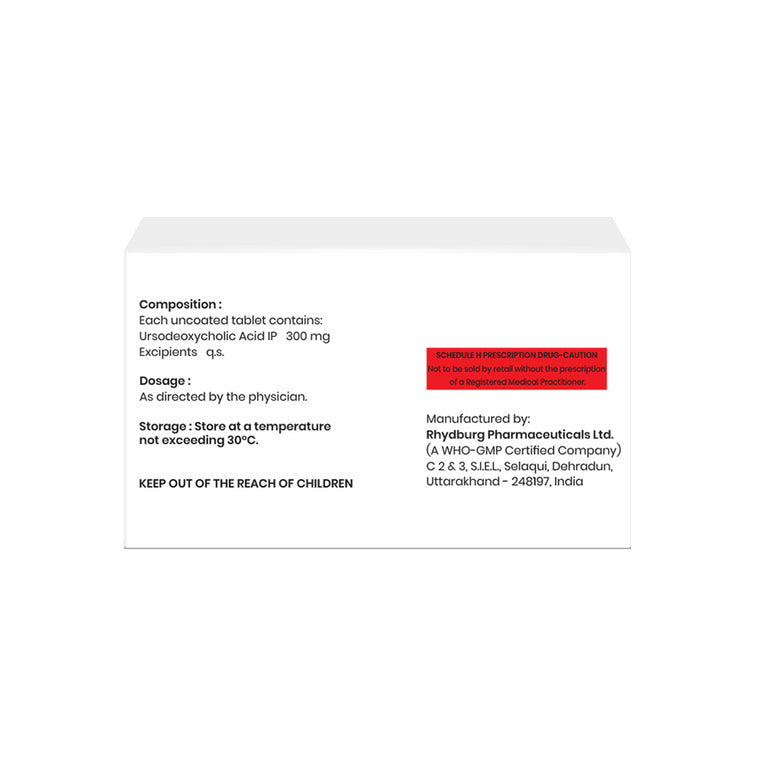 Box of Ursodeoxycholic Acid tablets 300mg composition image
