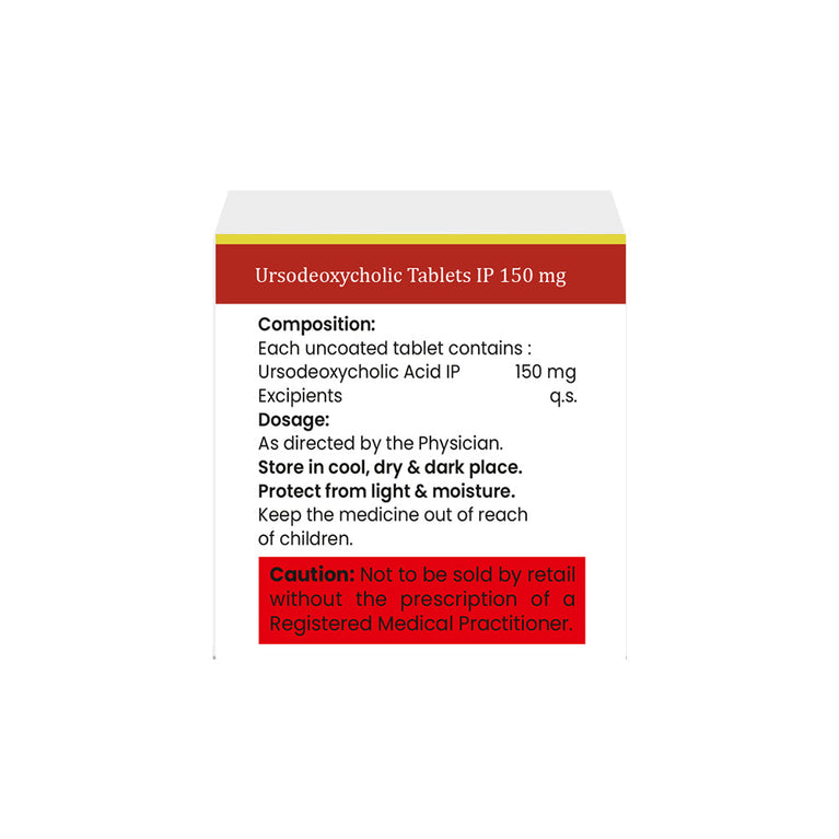 Box of Ursodeoxycholic tablets 150mg composition image