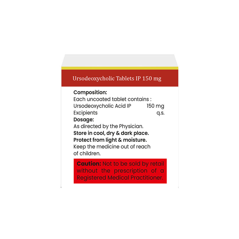 Box of Ursodeoxycholic tablets 150mg composition image