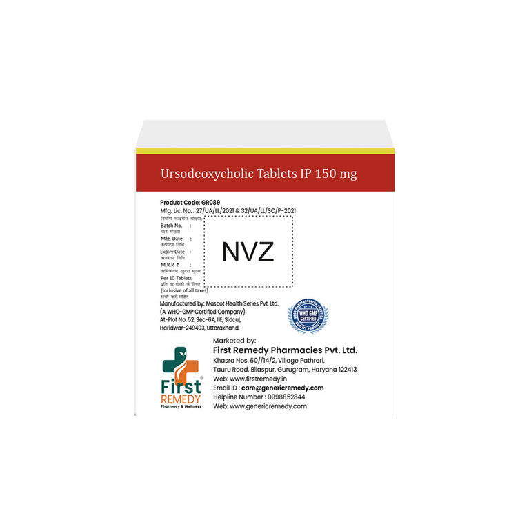 Box of Ursodeoxycholic tablets 150mg back image