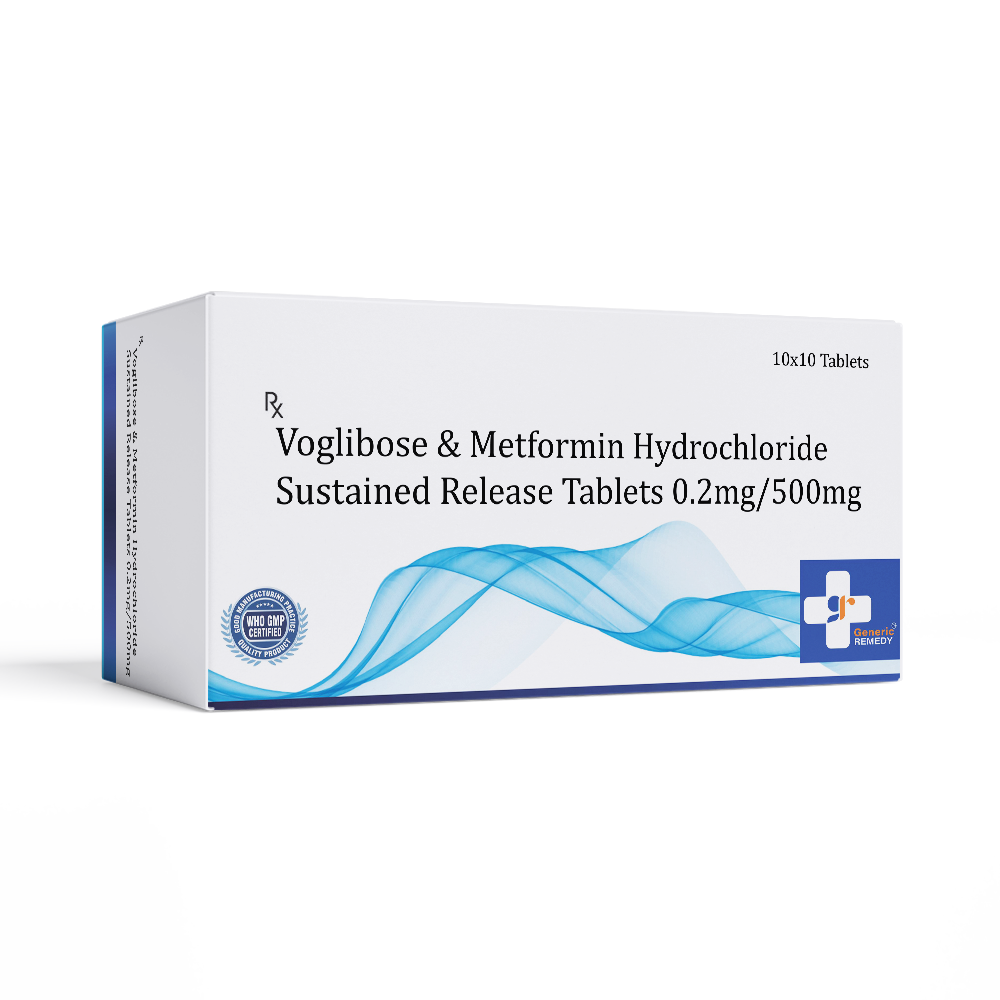 Box of Voglibose & Metformin SR tablets 0.2/500mg front image