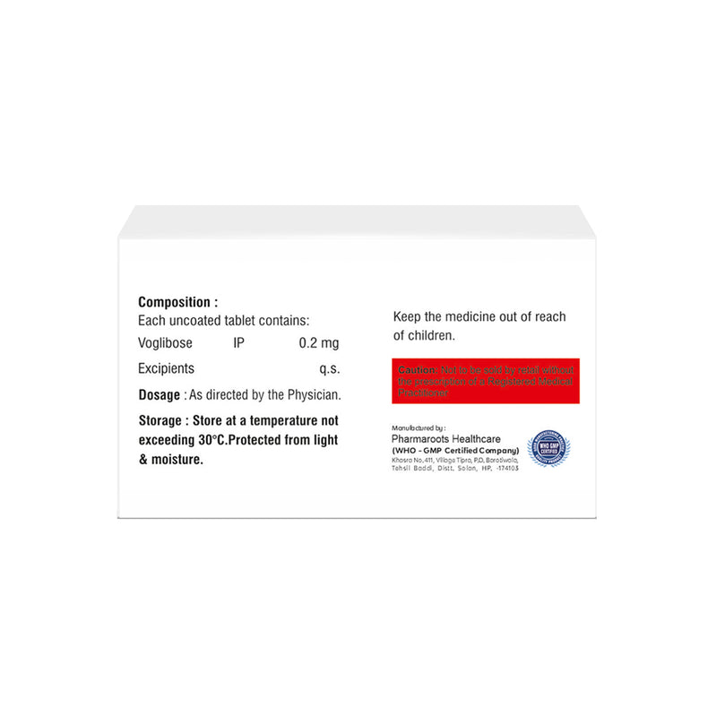 Box of Voglibose tablets 0.2mg composition image