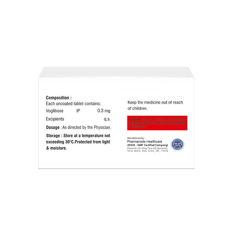 Box of Voglibose tablets 0.3mg composition image